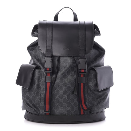 Gucci Soft GG Supreme Monogram Appia Calfskin Web Double Buckle Backpack Black 1 of 10