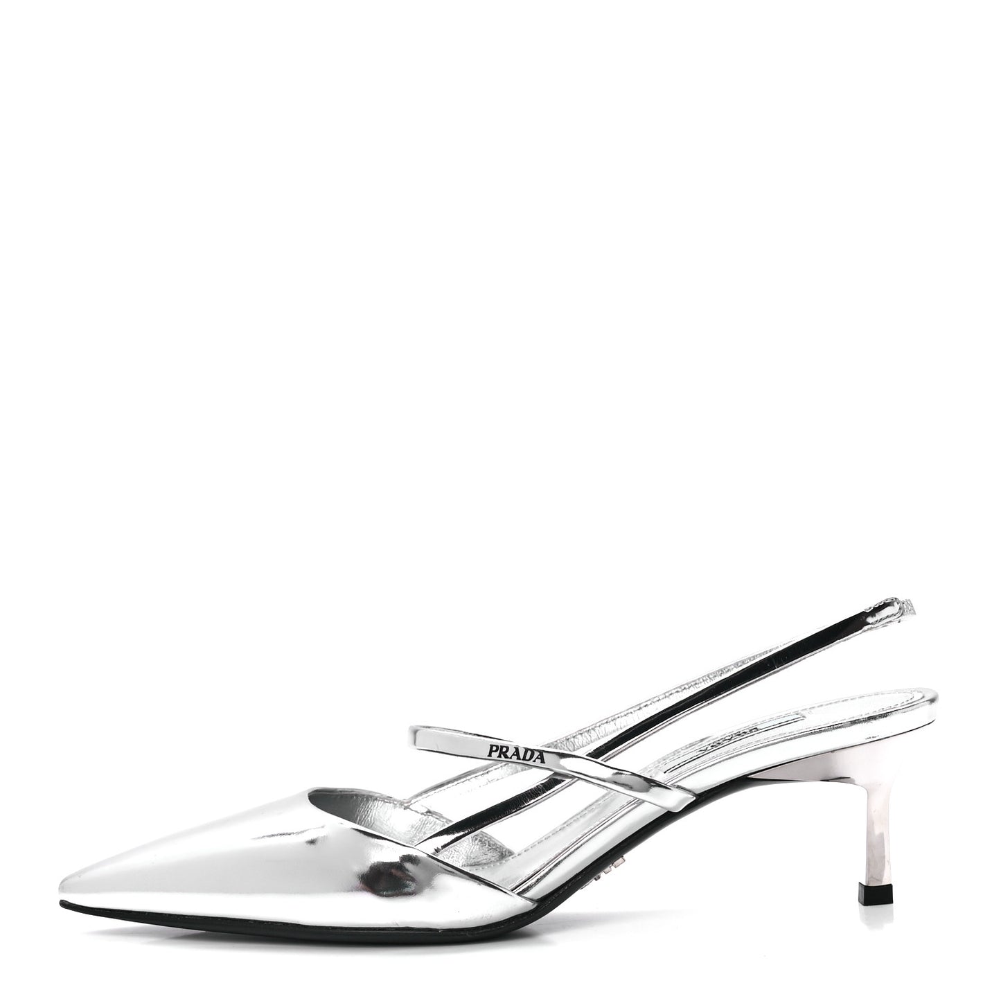 Metallic Calfskin Pointed Toe 55mm Slingback Pumps 38 Argento