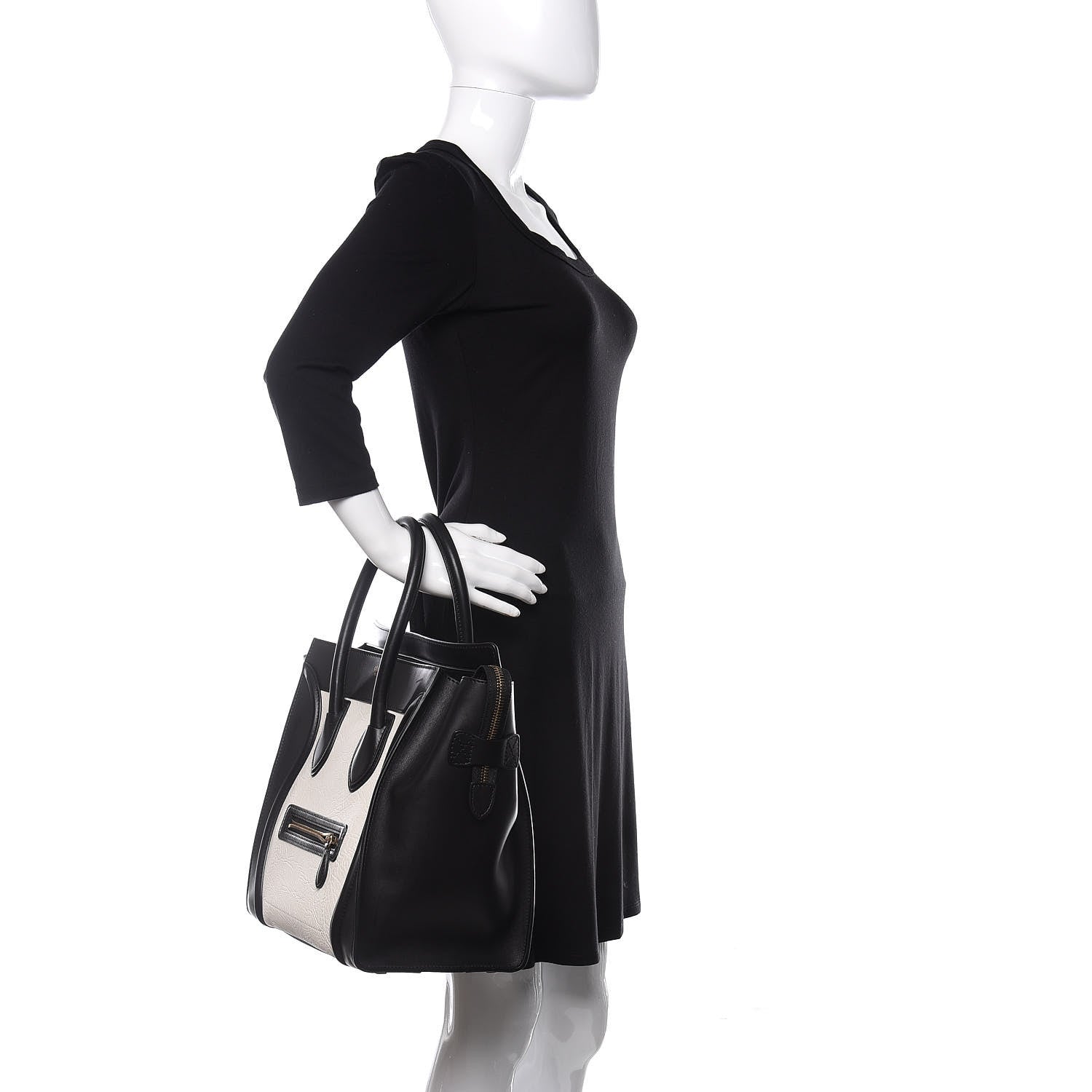 Celine Elephant Calfskin Bicolor Mini Luggage Black White 2 of 11