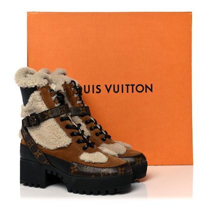 Louis Vuitton Suede Calfskin Shearling Monogram Laureate Platform Desert Boots 36 Cognac 8 of 8