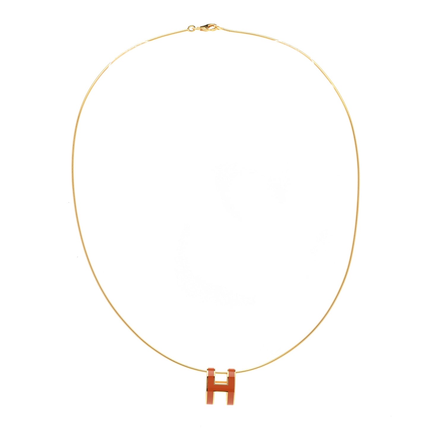 Lacquered Gold Pop H Pendant Necklace Orange
