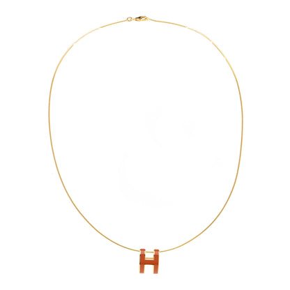 Hermes Lacquered Gold Pop H Pendant Necklace Orange 3 of 7