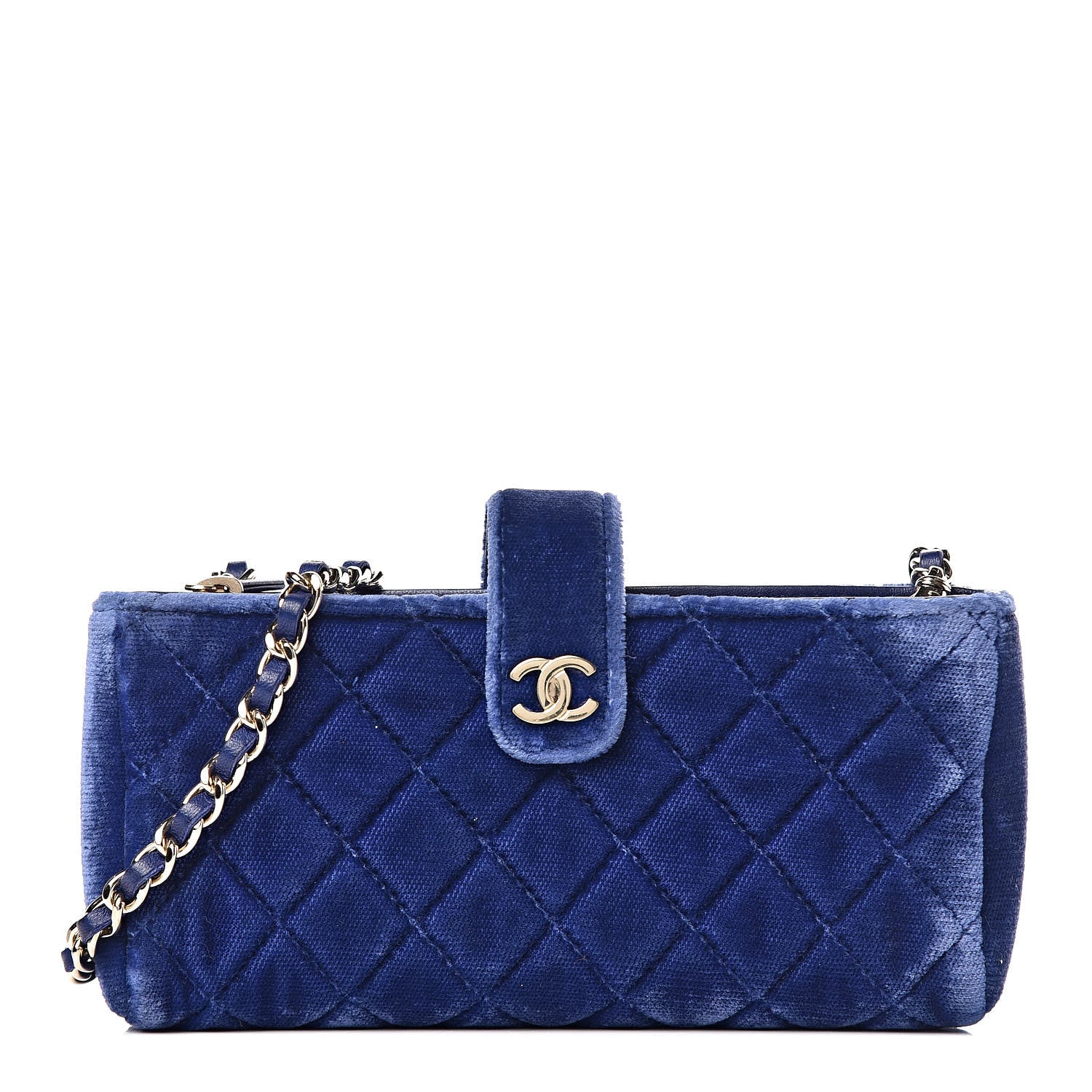 Chanel Velvet Quilted Mini Phone Holder Crossbody Bag Blue 1 of 12