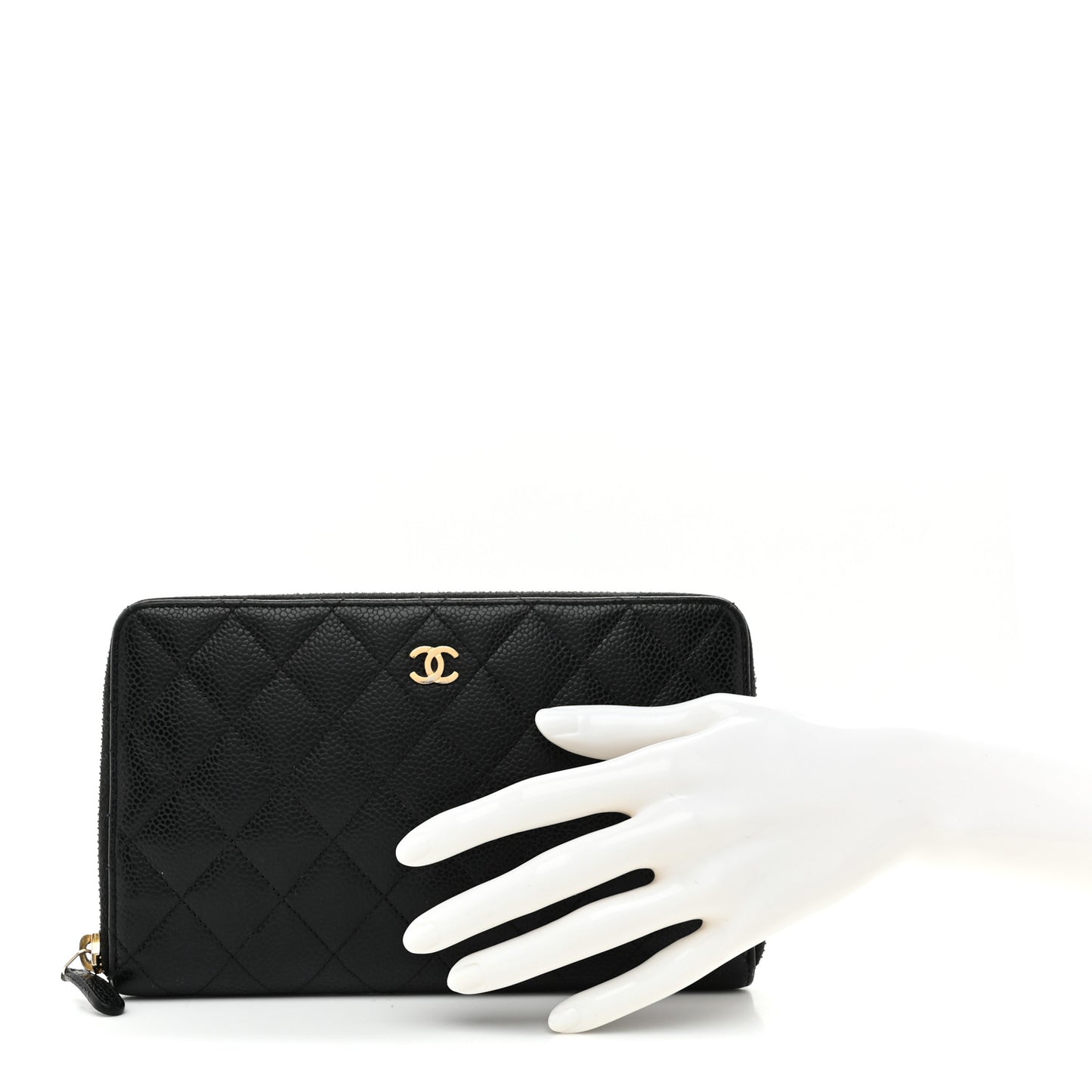Caviar Quilted Large Zip Around Organizer Wallet Black
