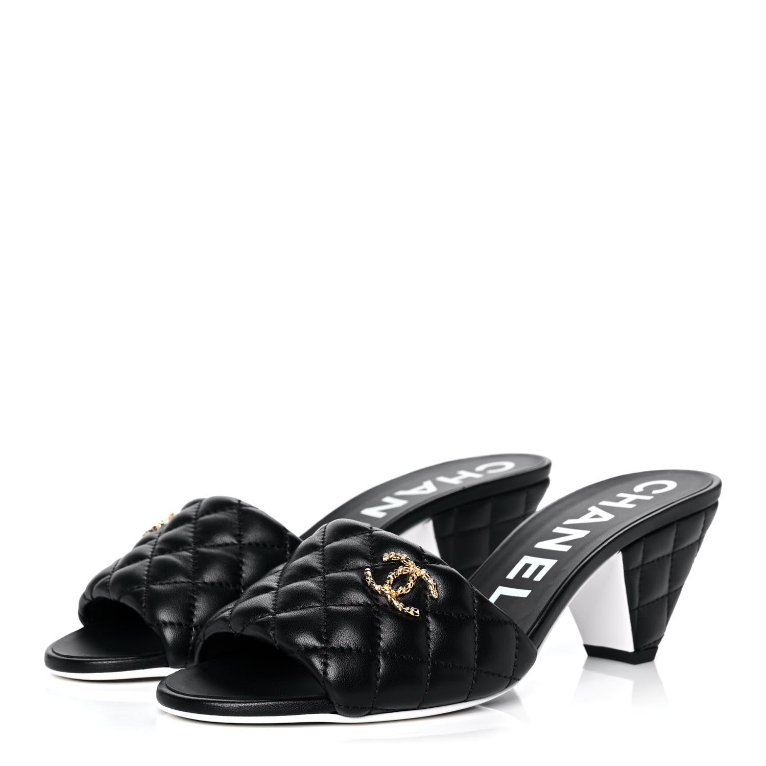 Chanel Lambskin Quilted CC Mules 39.5 Black 3 of 11