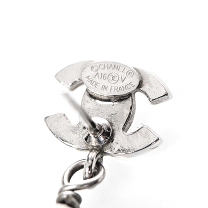 Chanel Crystal Pearl CC Drop Earrings Silver 4 of 4