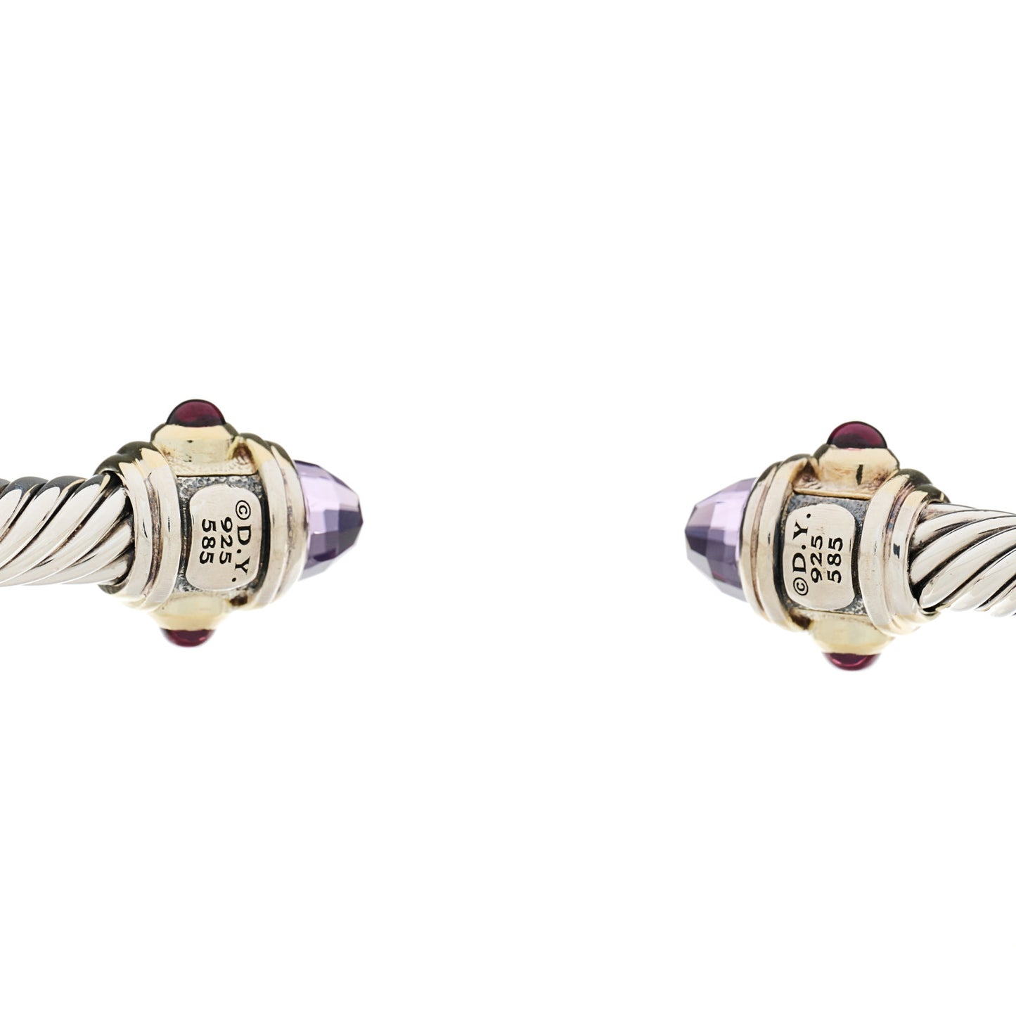Sterling Silver 14K Yellow Gold Amethyst Tourmaline Rhodolite 5mm Cable Renaissance Bracelet