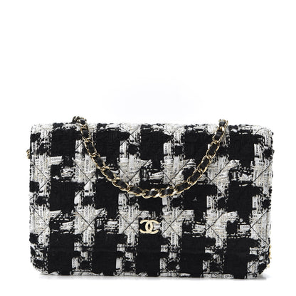 Chanel Tweed Quilted Wallet On Chain WOC Black Ecru White 1 of 11