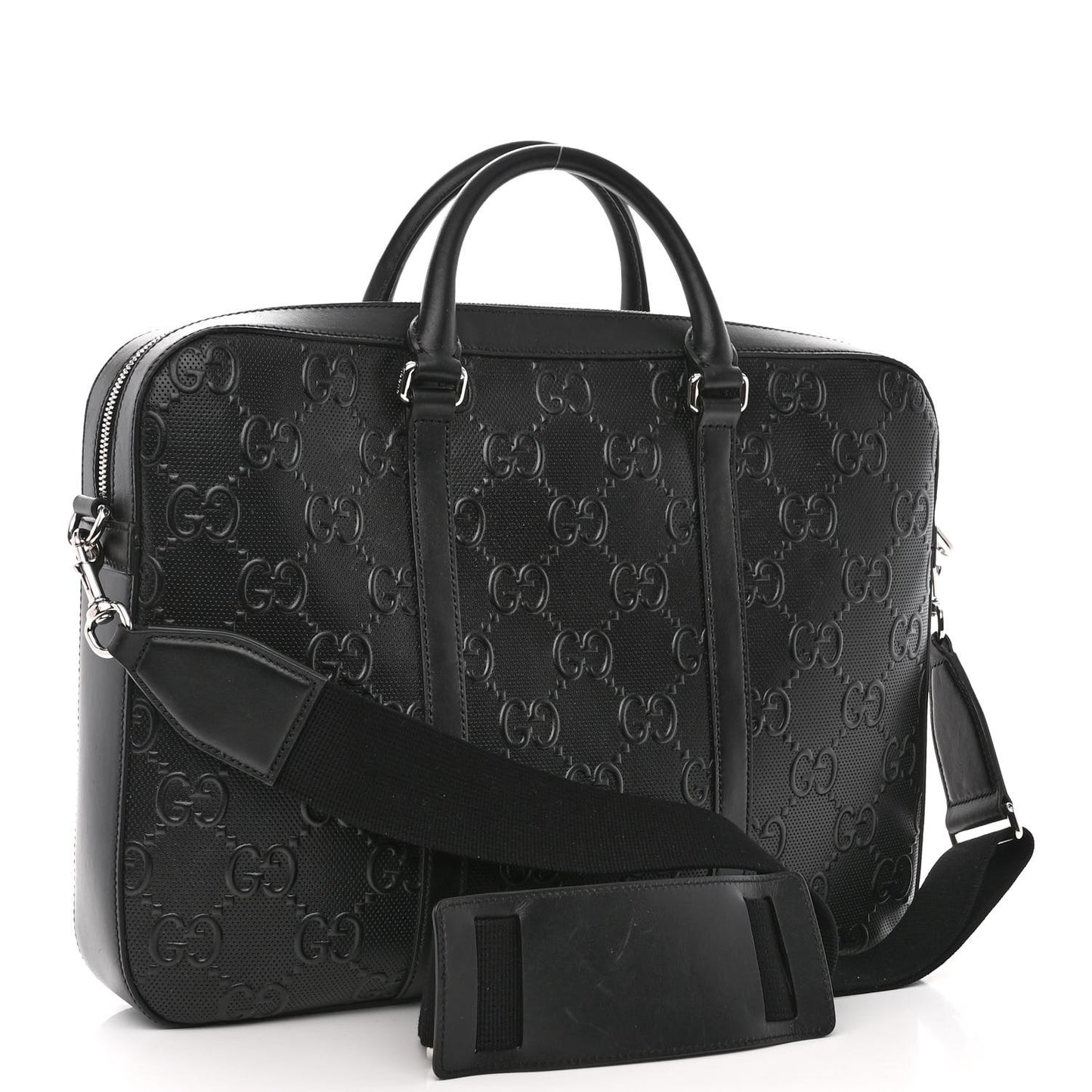 Calfskin GG Tennis Embossed Briefcase Black