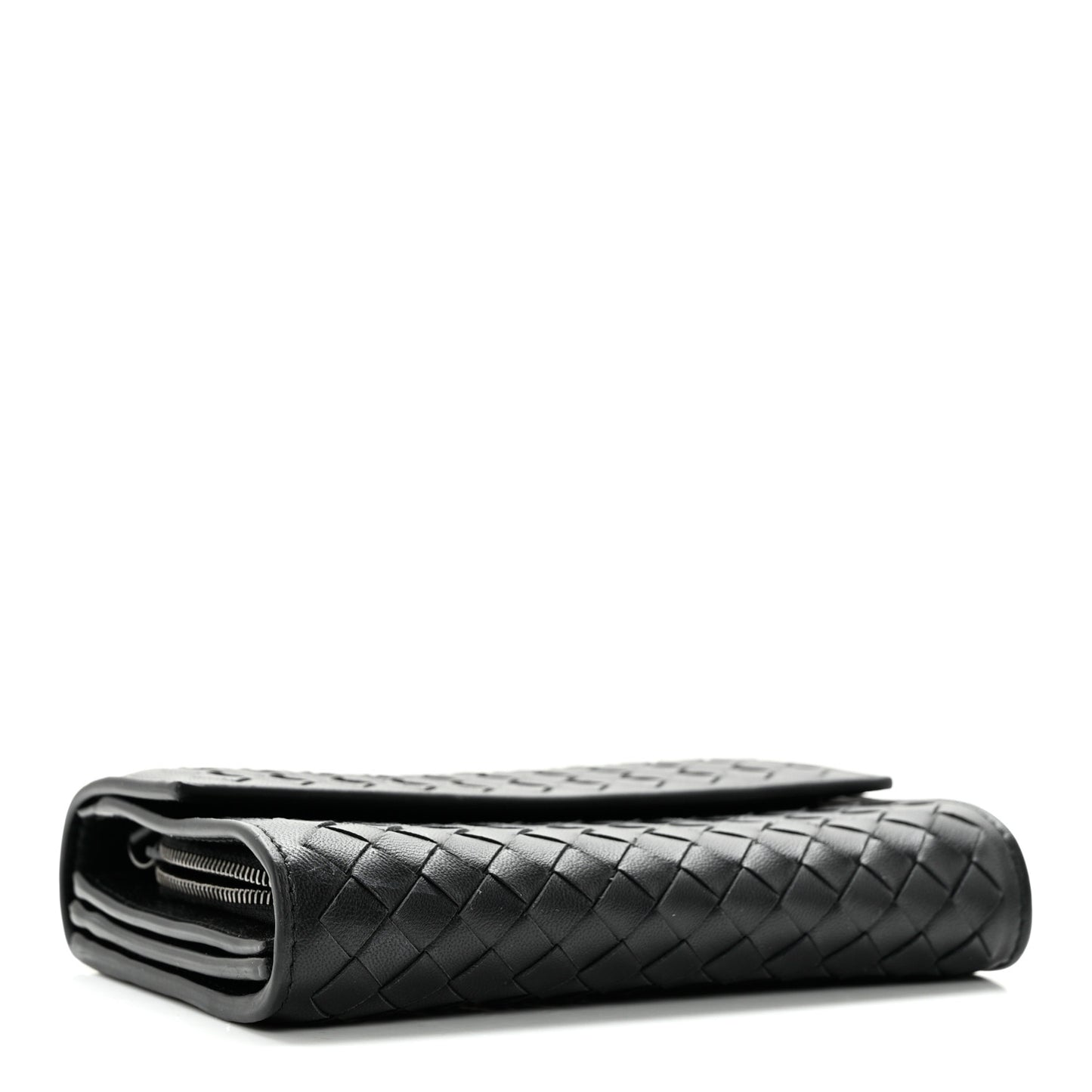 Nappa Intrecciato Continental Compact Flap Wallet Black