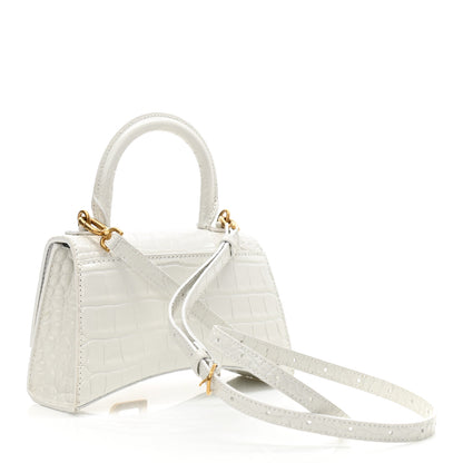 Balenciaga Shiny Calfskin Crocodile Embossed Hourglass Top Handle Bag XS White 2 of 10