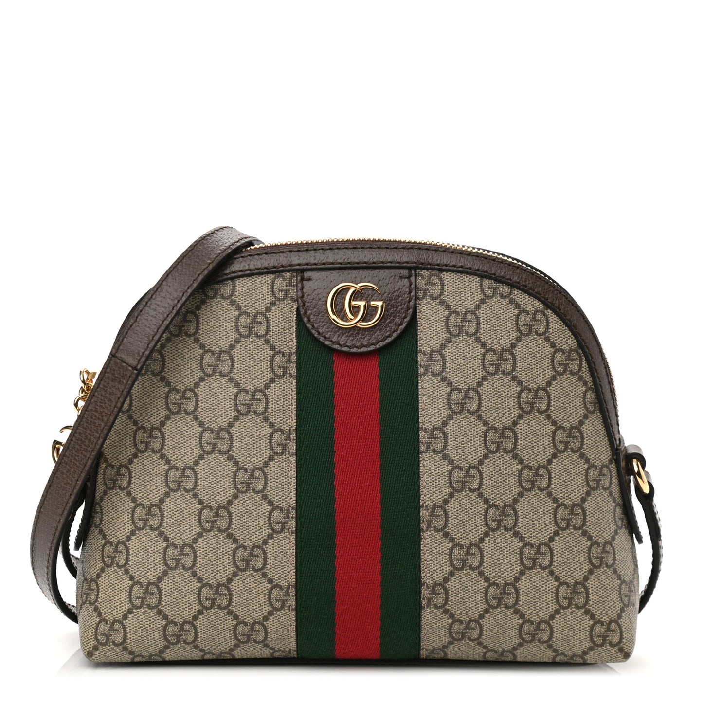 GG Supreme Monogram Textured Dollar Calfskin Web Small Ophidia Dome Shoulder Bag Beige Ebony New Acero