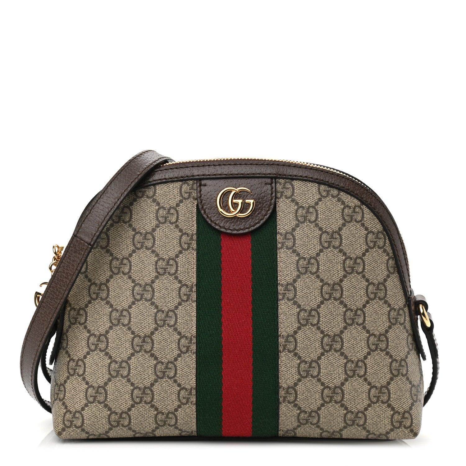 Gucci GG Supreme Monogram Textured Dollar Calfskin Web Small Ophidia Dome Shoulder Bag Beige Ebony New Acero 1 of 10