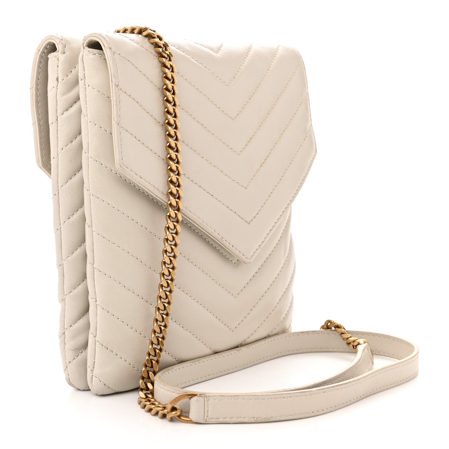 Saint Laurent Lambskin Quilted Double Flap Bag Blanc Vintage 3 of 14