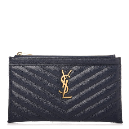 Saint Laurent Grain De Poudre Chevron Monogram Bill Pouch Navy 1 of 7