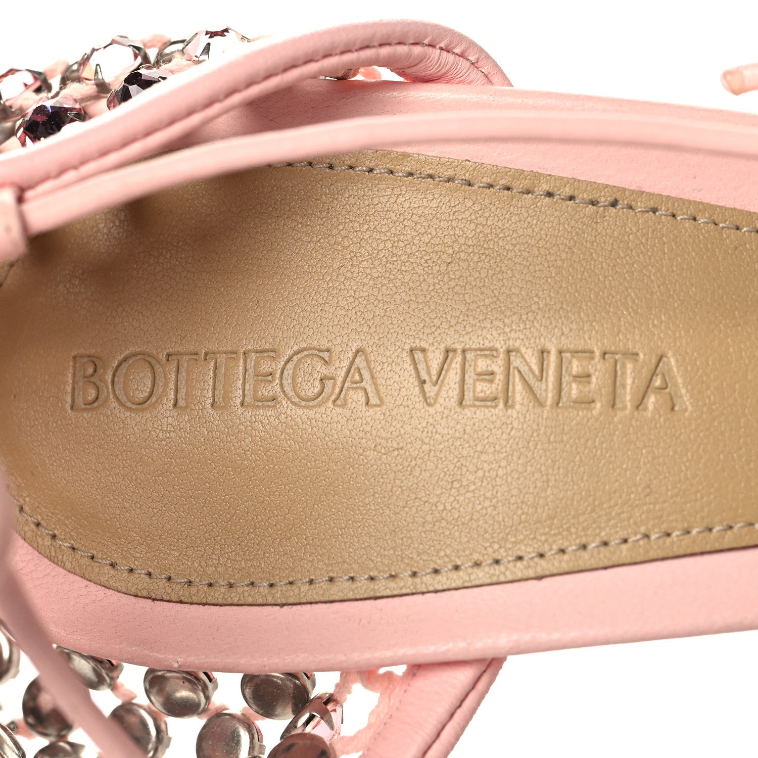Bottega Veneta Mesh Nappa Crystal Embellished Sparkle Stretch Ankle Tie 90mm Sandals 38 Camellia 8 of 9