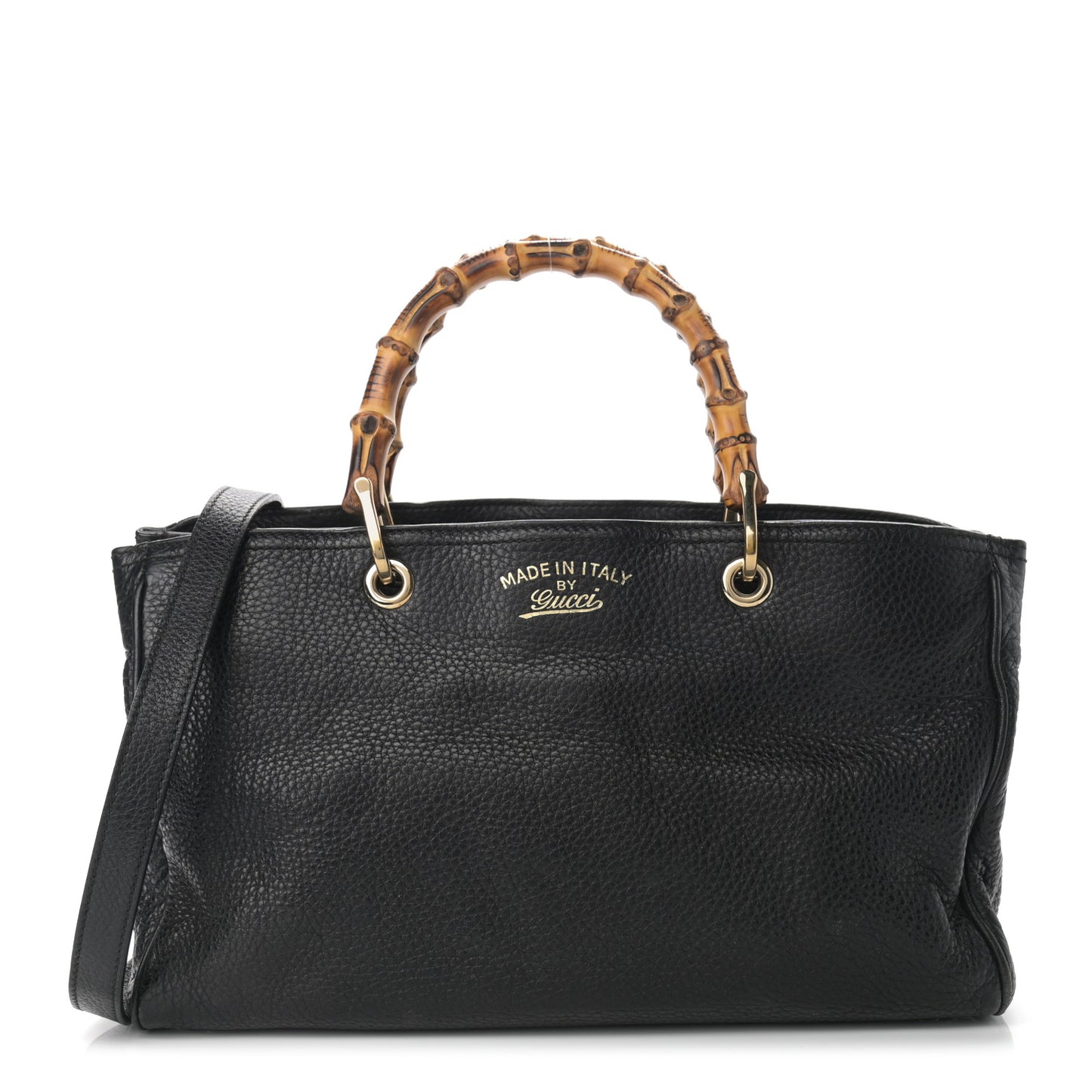 Pebbled Calfskin Medium Bamboo Shopper Tote Black