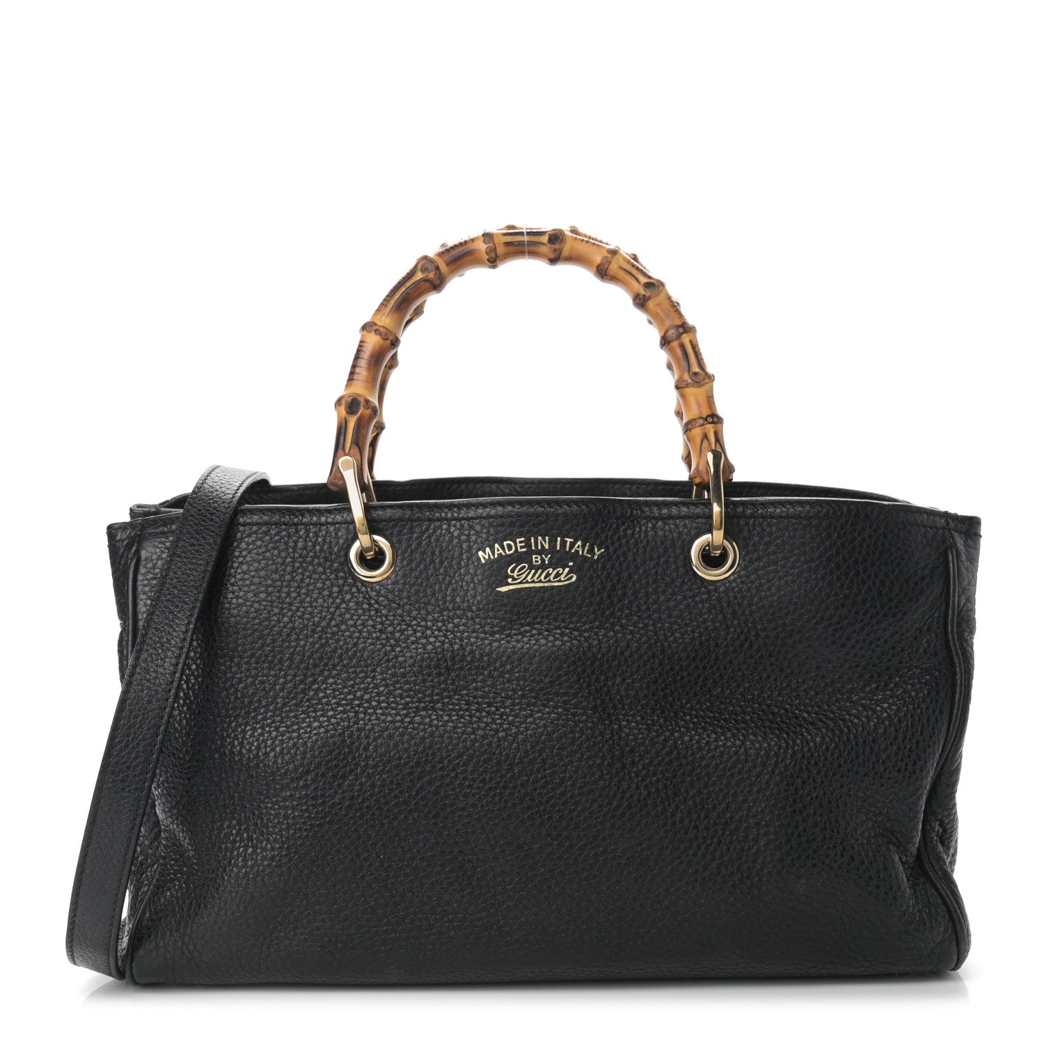 Gucci Pebbled Calfskin Medium Bamboo Shopper Tote Black 1 of 12