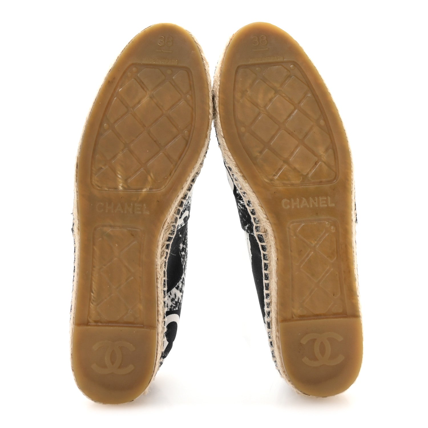 Chanel Printed Canvas Grosgrain 31 Rue Cambon Espadrilles 38 Black White 6 of 8