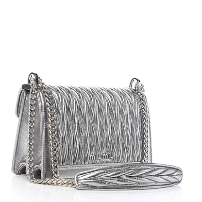 Miu Miu Metallic Lambskin Confidential Matelasse Chain Shoulder Bag Cromo 3 of 11