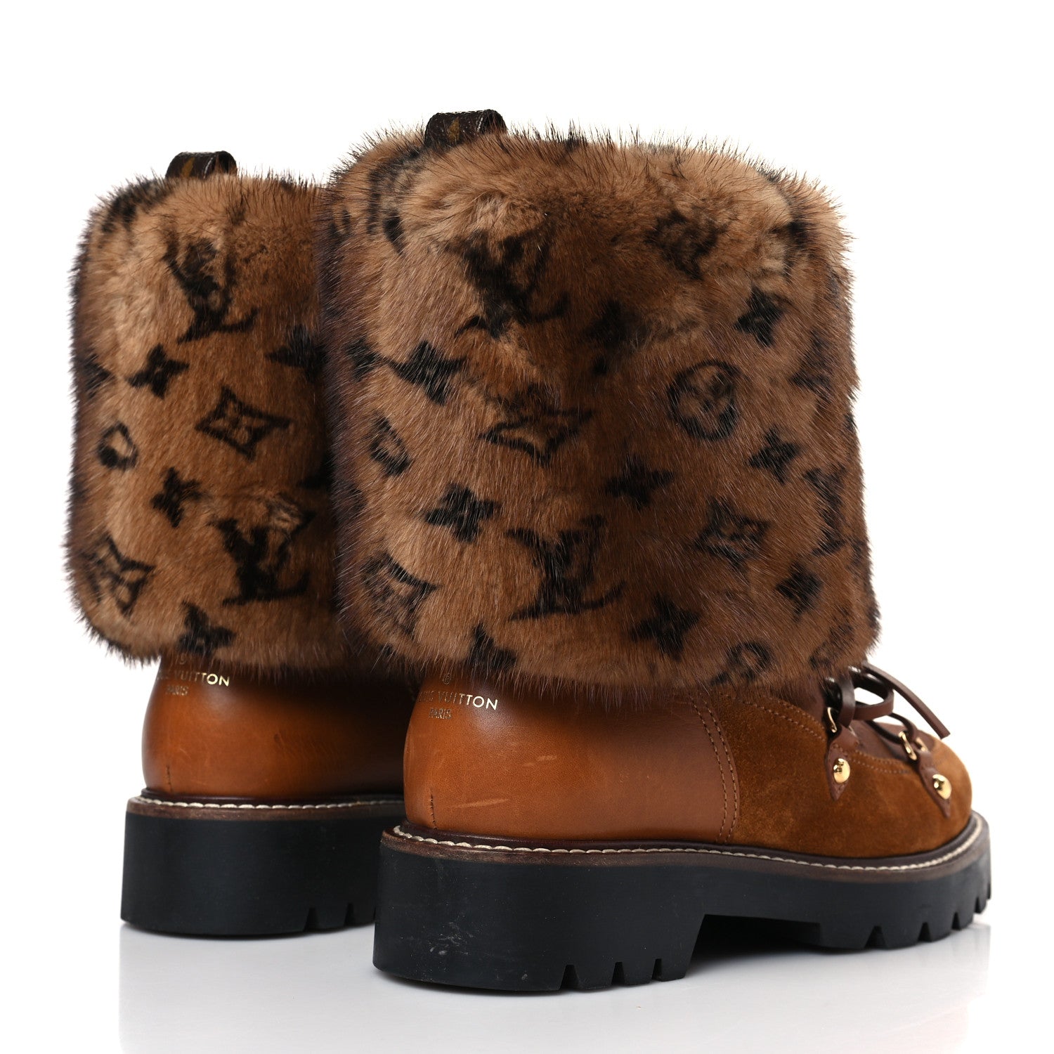 Louis Vuitton Calfskin Mink Fur LV Territory Ranger Combat Boots 38 Brown 4 of 8