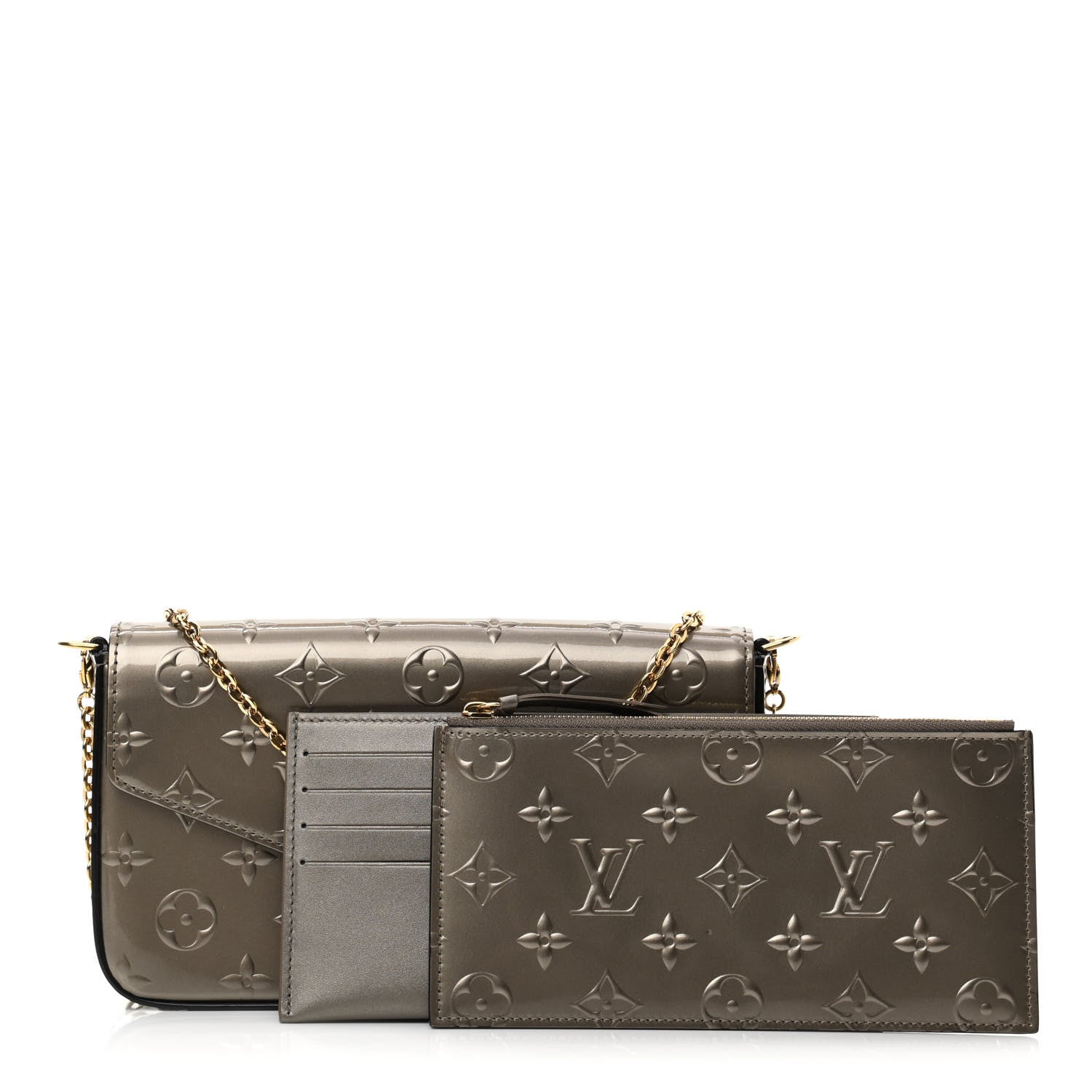 Louis Vuitton Vernis Felicie Pochette Chain Wallet Champagne Metallise 1 of 13