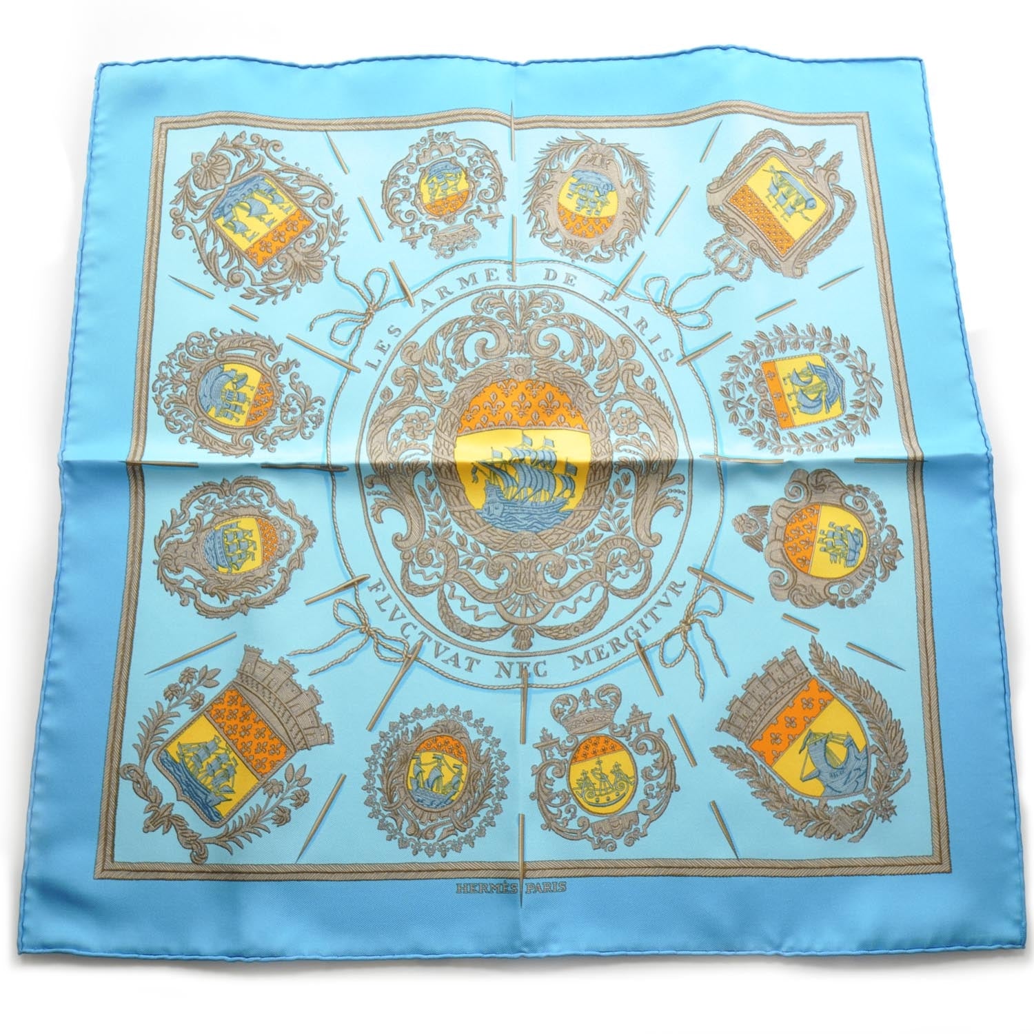 Hermes Silk Les Armes de Paris Pocket Square Scarf 1 of 6