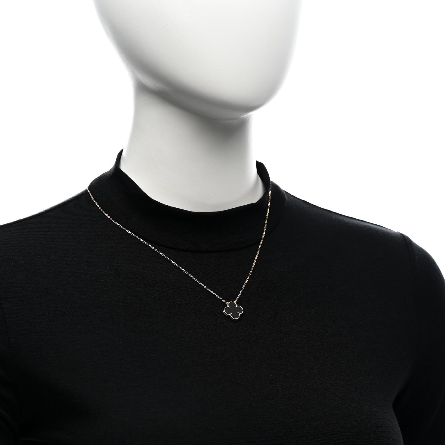 Van Cleef & Arpels 18K Yellow Gold Black Onyx Vintage Alhambra Pendant Necklace 2 of 6