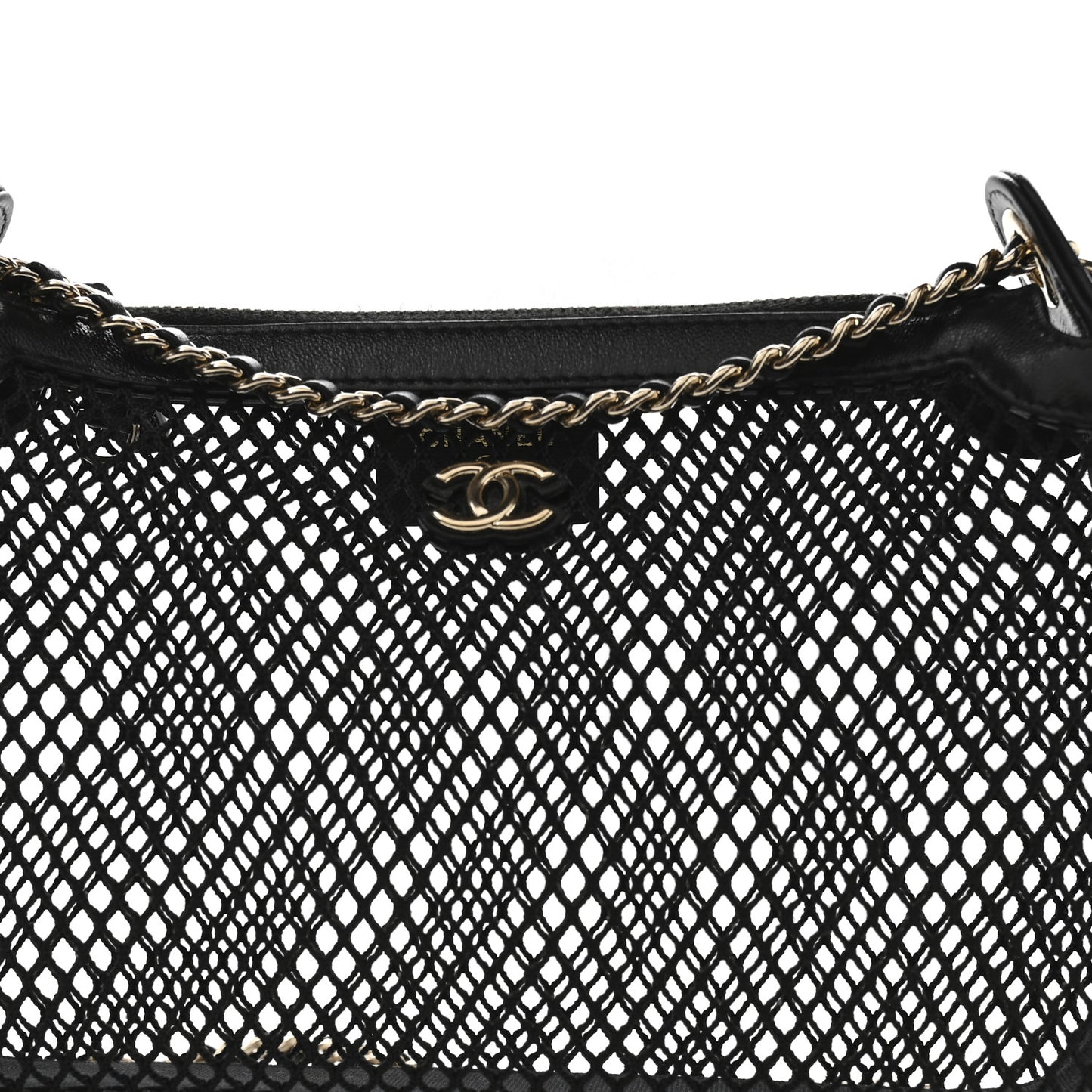 Mesh Shiny Lambskin Clutch With Chain Black