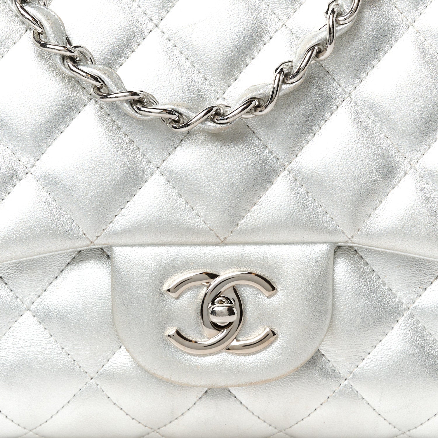 Chanel Metallic Lambskin Quilted Jumbo Single Flap Silver 9 of 11