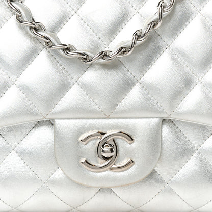 Chanel Metallic Lambskin Quilted Jumbo Single Flap Silver 9 of 11