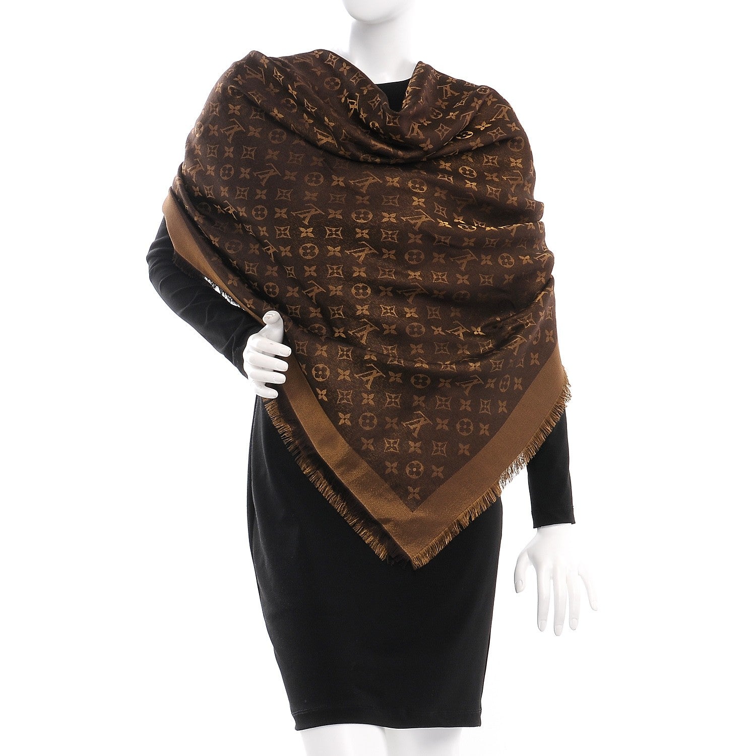 Louis Vuitton Silk Lurex Wool Monogram Shine Shawl Brown 2 of 4