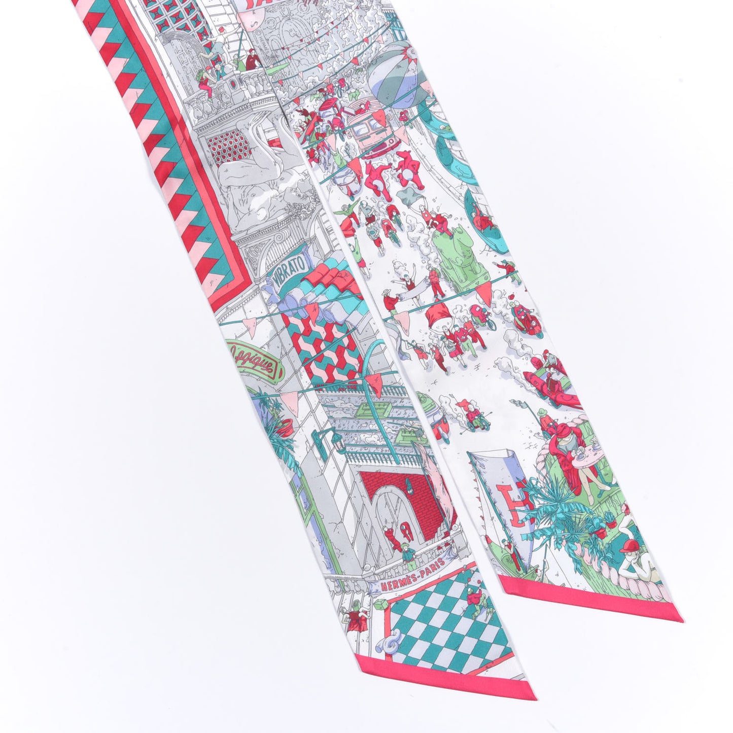 Silk Le Grand Prix du Faubourg Maxi Twilly Slim Vert Fuchsia Blanc