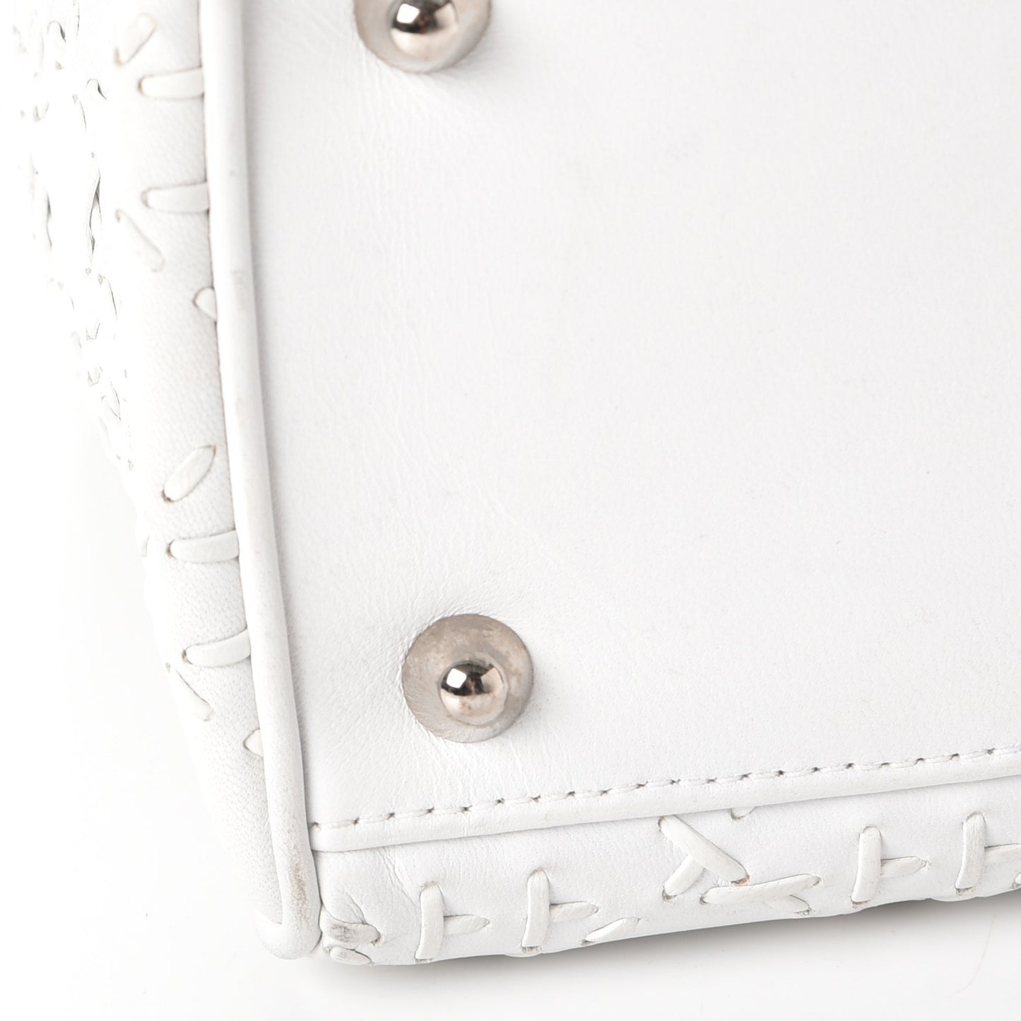 Lambskin Stitched Woven Medium Lady Dior White