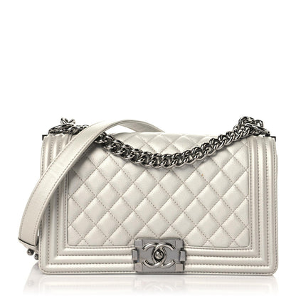 Chanel Metallic Caviar Quilted Medium Boy Flap Silver 1 of 15