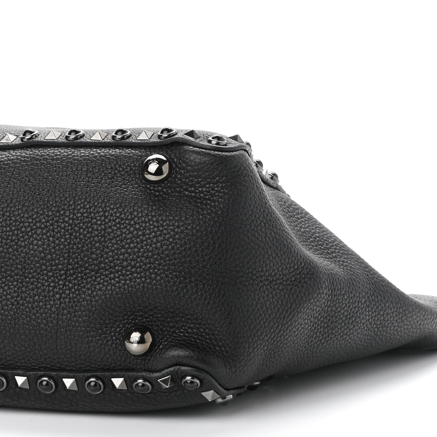 Grained Calfskin Onyx Medium Rockstud Rolling Tote Black