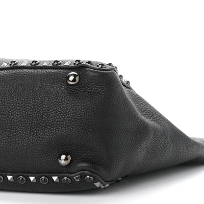 Valentino Garavani Grained Calfskin Onyx Medium Rockstud Rolling Tote Black 9 of 9