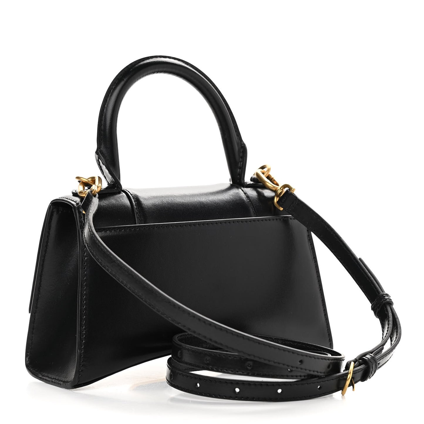 Shiny Box Calfskin Hourglass Top Handle Bag XS Black