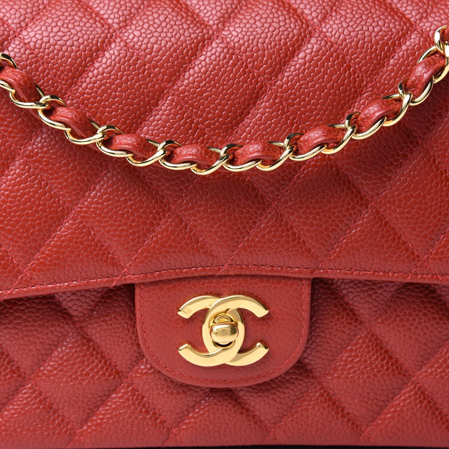 Caviar Quilted Medium Double Flap Red