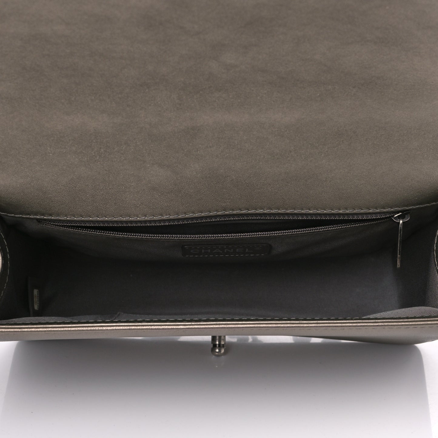 Metallic Lambskin Perforated New Medium Boy Flap Dark Silver