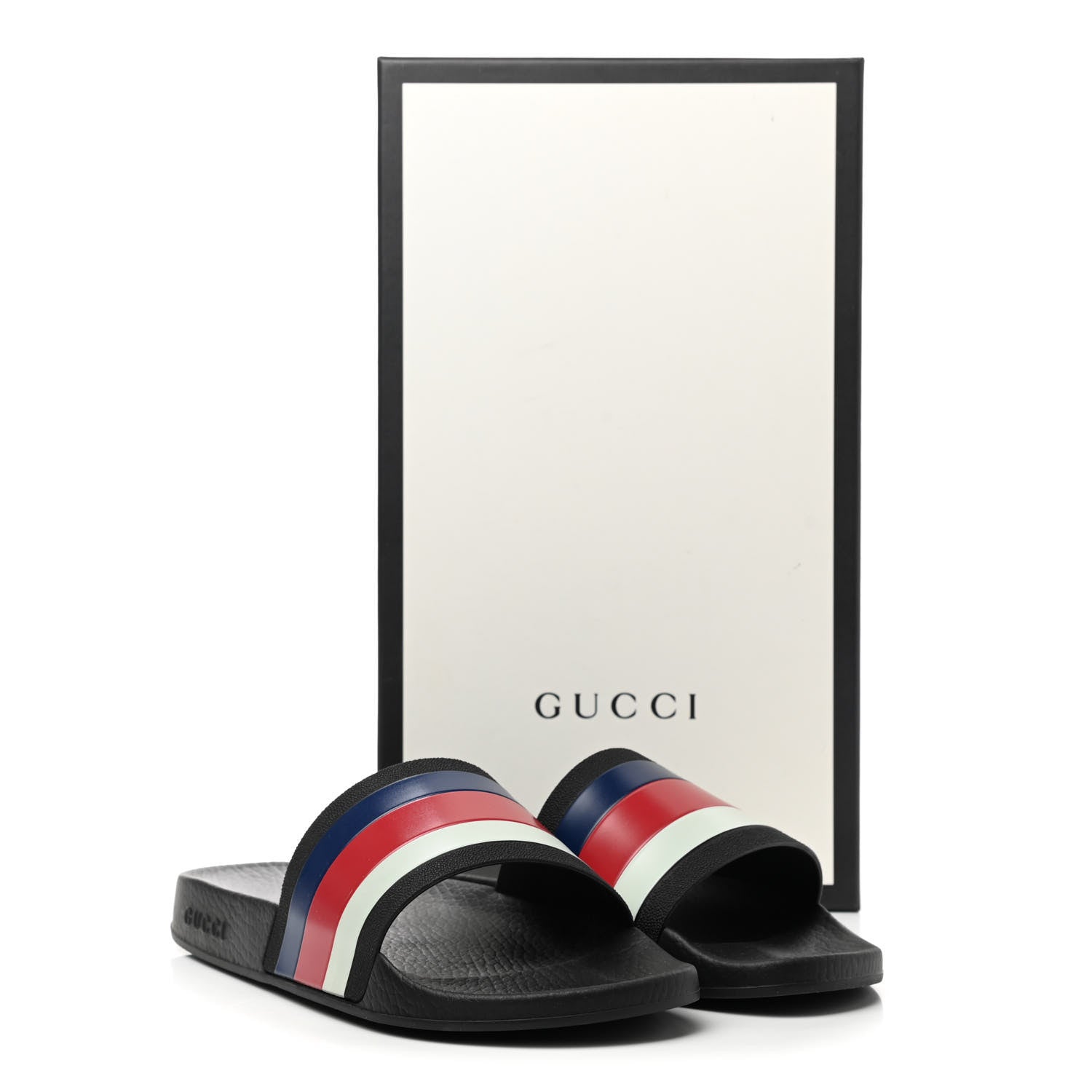 Gucci Rubber Web Mens Pool Slide Sandals 8 Black Mystic White Hibiscus Red Marine 8 of 8