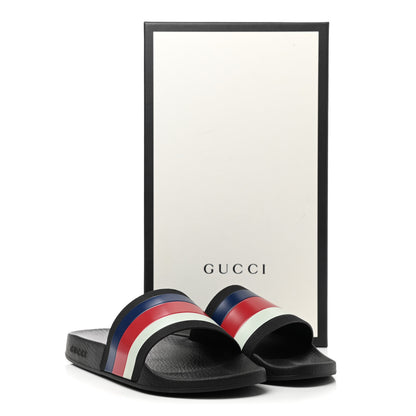 Gucci Rubber Web Mens Pool Slide Sandals 8 Black Mystic White Hibiscus Red Marine 8 of 8