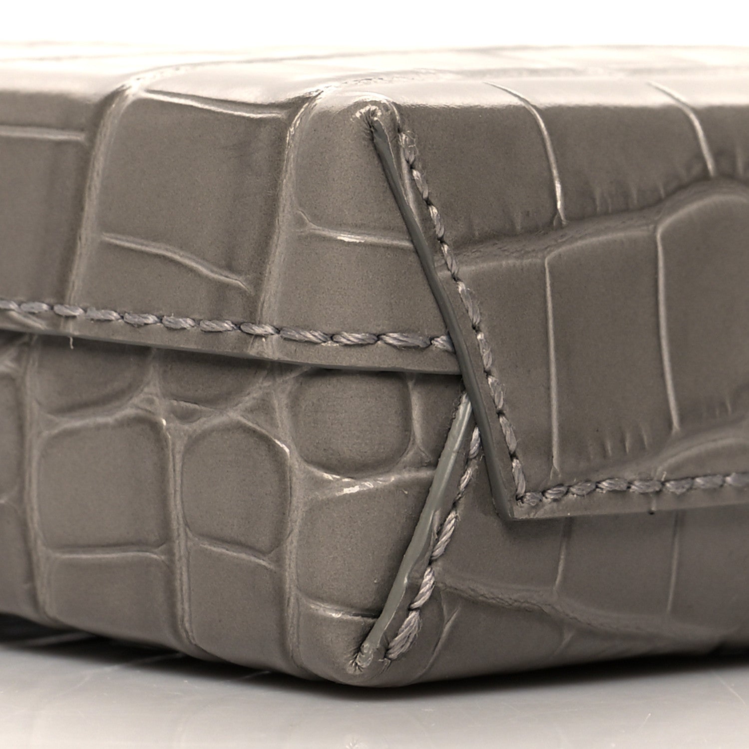 Balenciaga Calfskin Crocodile Embossed Logo Shopping Phone Holder Bag Steel Grey 9 of 10