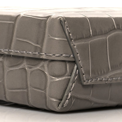 Balenciaga Calfskin Crocodile Embossed Logo Shopping Phone Holder Bag Steel Grey 9 of 10