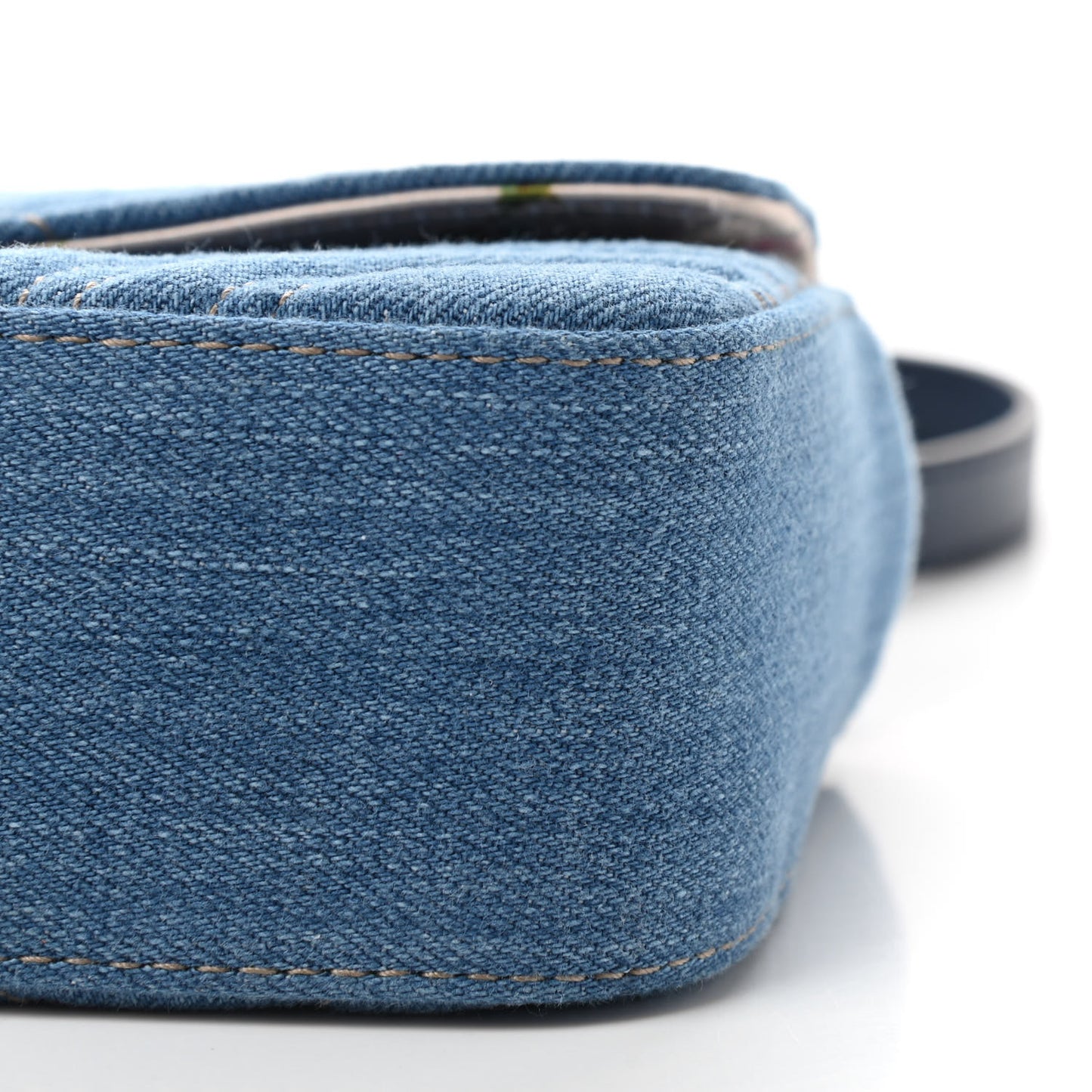 Denim Matelasse Mini Pearly GG Marmont Shoulder Bag Blue