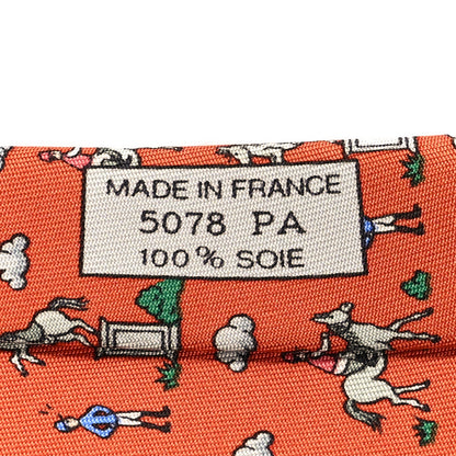 Hermes Printed Silk Mens Neck Tie Orange 4 of 5
