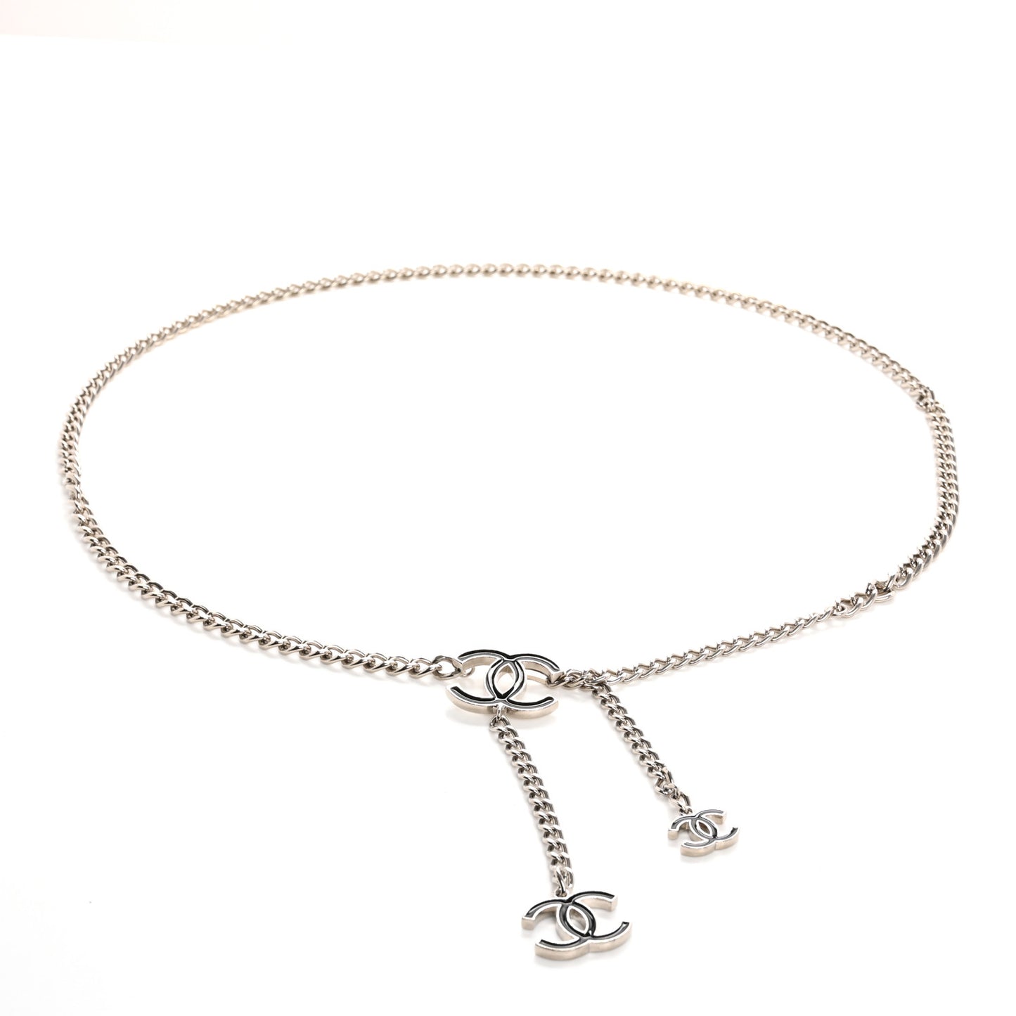 Enamel CC Chain Logo Belt Silver Black