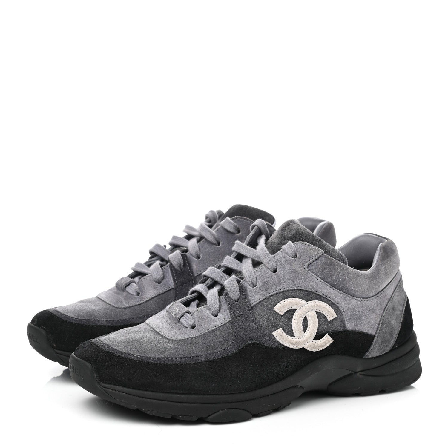 Chanel Suede Calfskin CC Sneakers 40 Black Grey 3 of 9