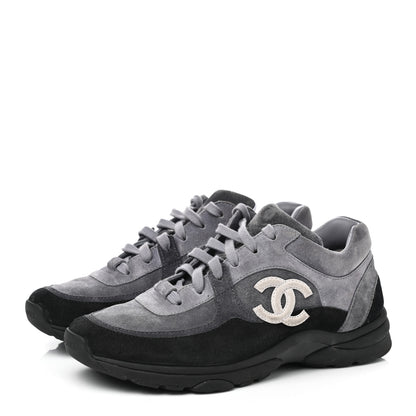 Chanel Suede Calfskin CC Sneakers 40 Black Grey 3 of 9