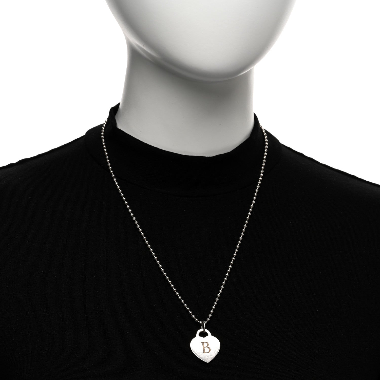 Tiffany Sterling Silver Heart Tag Alphabet B Pendant Bead Chain Necklace 2 of 4